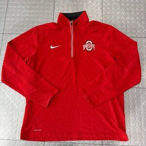 Nike Ohio State Buckeyes Dri-Fit Red Stretch Half Zip Light Fleece Pullover L
